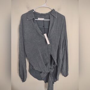 Mustard Seed High‎ Low Front Tie Blouse Medium Classic Lightweight Oversized